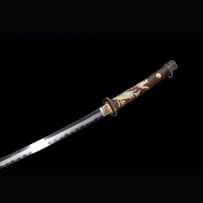 Jinchuan Tachi with Real Hamon | Full Tang Folded Damascus Steel Copper-Wrapped Wood Scabbard 103cm