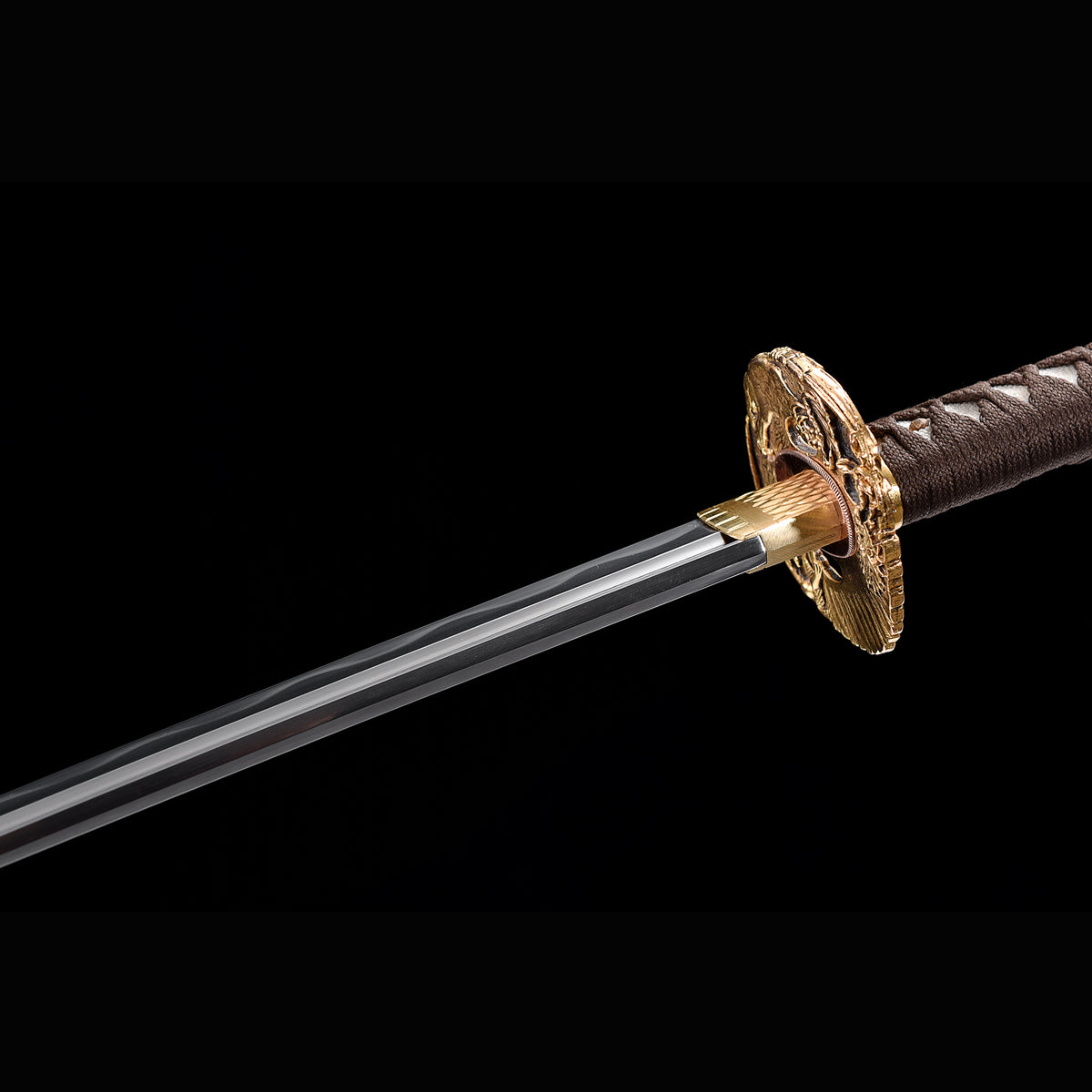 Azure Wave Folded Steel Katana with Real Hamon | Full Tang 8000-Layer Tri-Color Polished Buffalo Horn 103cm