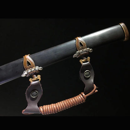 Faithful Warrior Tachi with Real Hamon | Full Tang Clay Tempered Folded Pattern Steel Brazilian Black Ebony Scabbard 103cm