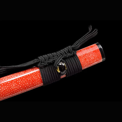 Sea Dragon Katana with Real Hamon | Full Tang Folded Pattern Steel Red Pearl Rayskin Scabbard 103cm