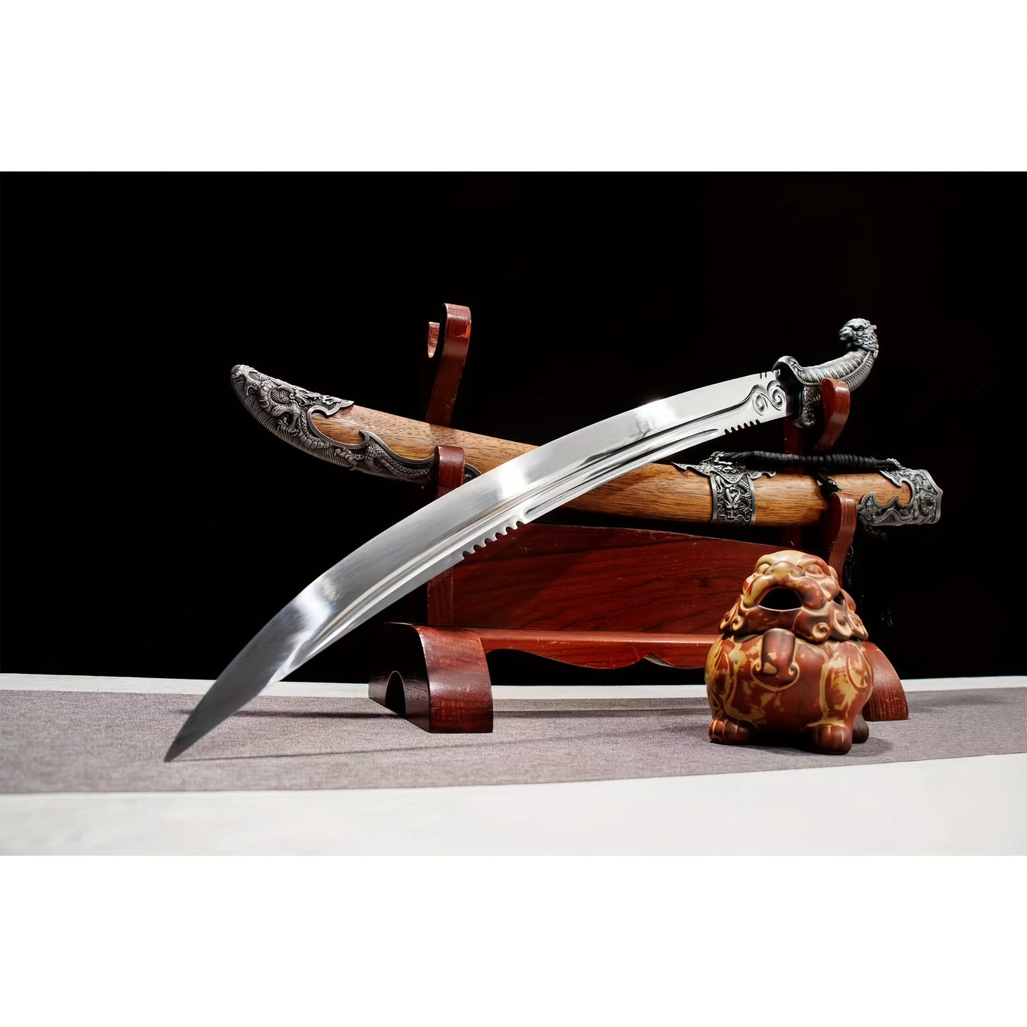 Moyu Tang Dao · Dragon Head Pommel Natural Wood Scabbard (106.5cm)
