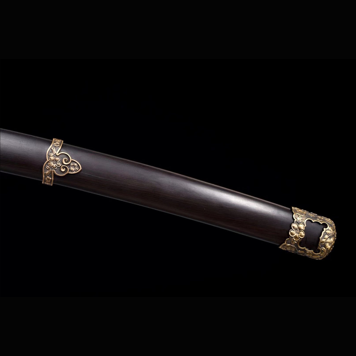 Chrysanthemum Nodachi with Real Hamon | Full Tang Clay Tempered Folded Pattern Steel Black Ebony Scabbard 100cm