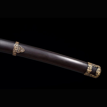 Chrysanthemum Nodachi with Real Hamon | Full Tang Clay Tempered Folded Pattern Steel Black Ebony Scabbard 100cm