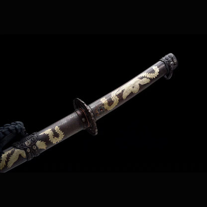 Imperial Auspicious Tachi with Real Hamon | Full Tang Folded Pattern Steel All-Copper Scabbard 103cm