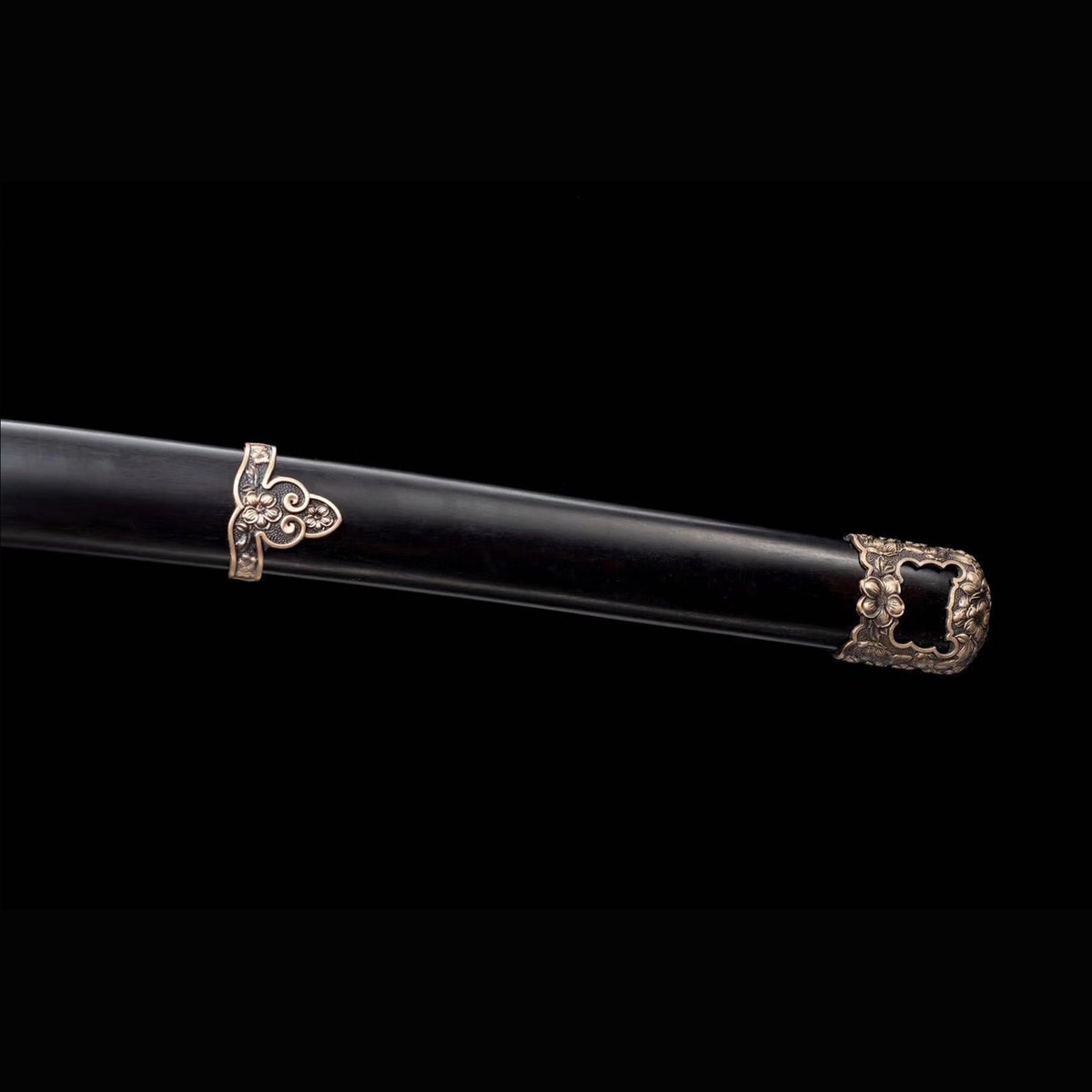 Chrysanthemum Tachi with Real Hamon | Full Tang Folded Damascus Steel Pure Copper Fittings Black Ebony Scabbard 100cm