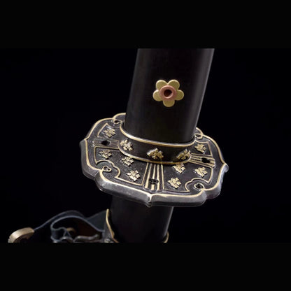 Antique Copper Tachi with Real Hamon | Full Tang Clay Tempered T10 Steel Premium Black Ebony Scabbard 102cm