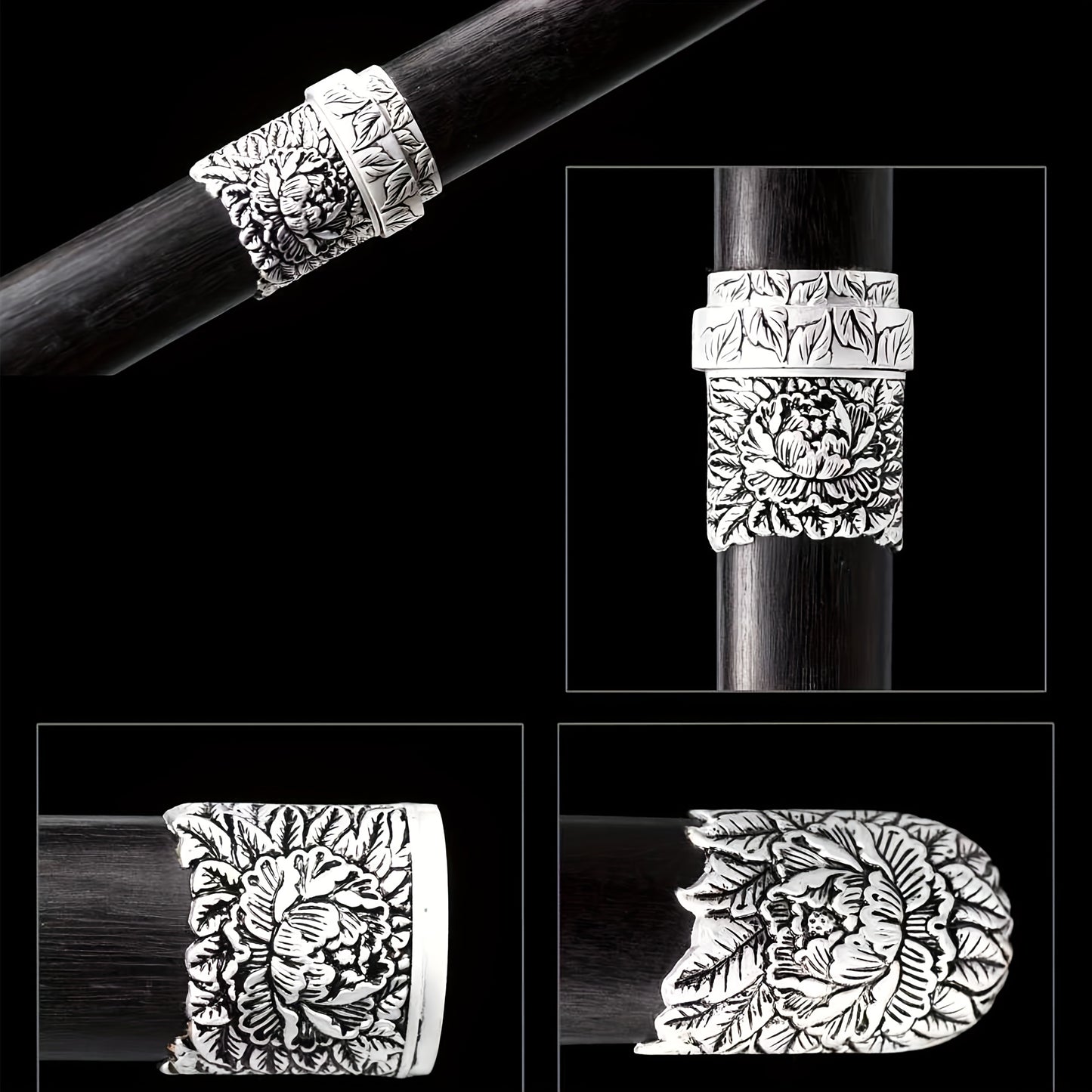 Peony Tang Short Sword · Damascus Steel Silver Peony Fittings (21in)