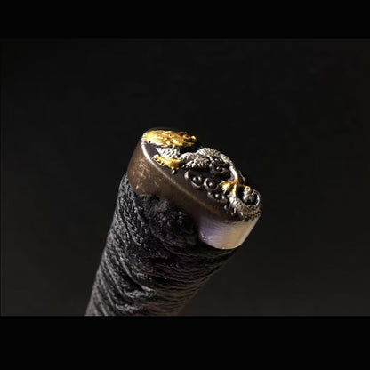 Dragon Circle Gomon Katana with Real Hamon | Full Tang Clay Tempered 5-Layer San Mai Steel Ray Skin Scabbard 103cm
