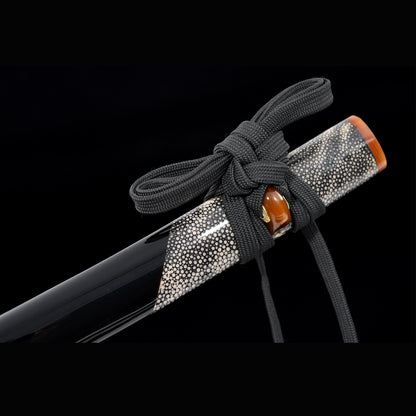 Tamahagane Choji Katana with Real Hamon | Full Tang 18-Stage Polished Black Urushi Scabbard 102cm