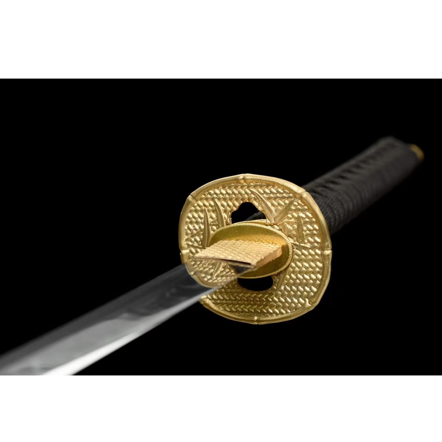 103cm/40.55 Inch Authentic Handmade Burnished Blade T10 Steel Japanese Samurai Sword Golden Bamboo Uchiha