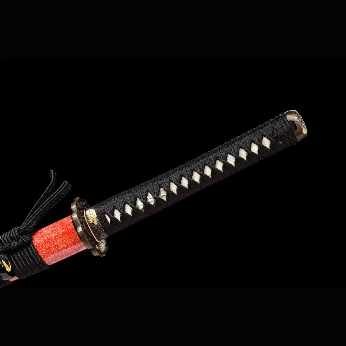 Sea Dragon Katana with Real Hamon | Full Tang Folded Pattern Steel Red Pearl Rayskin Scabbard 103cm