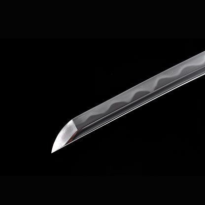 Azure Wave Folded Steel Katana with Real Hamon | Full Tang 8000-Layer Tri-Color Polished Buffalo Horn 103cm