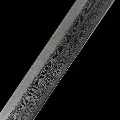 Peony Tang Short Sword · Damascus Steel Silver Peony Fittings (21in)