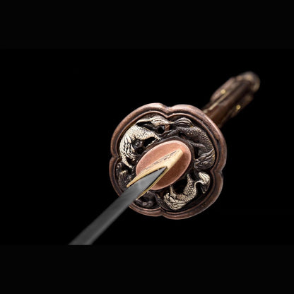 Victory Tachi with Real Hamon | Full Tang Dense Twist Ladder Damascus Steel Hand-Carved Gold Silver Gilded Copper Fittings 120cm