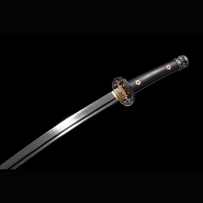 Antique Copper Tachi with Real Hamon | Full Tang Clay Tempered T10 Steel Premium Black Ebony Scabbard 102cm