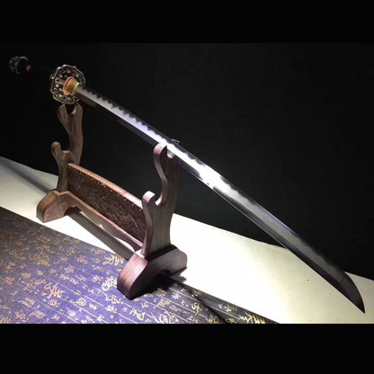 Brass Fitted Black Ebony Tachi with Real Hamon | Full Tang Clay Tempered Folded Pattern Steel 13-Stage Polished 103cm