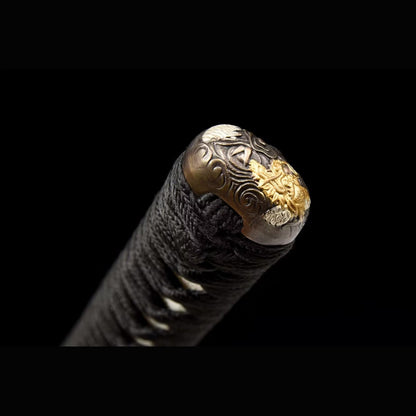 Sea Dragon Katana with Real Hamon | Full Tang Folded Pattern Steel Red Pearl Rayskin Scabbard 103cm