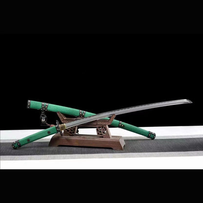 Green Pearl Rayskin Tachi with Real Hamon | Full Tang Feather Damascus Steel 103cm