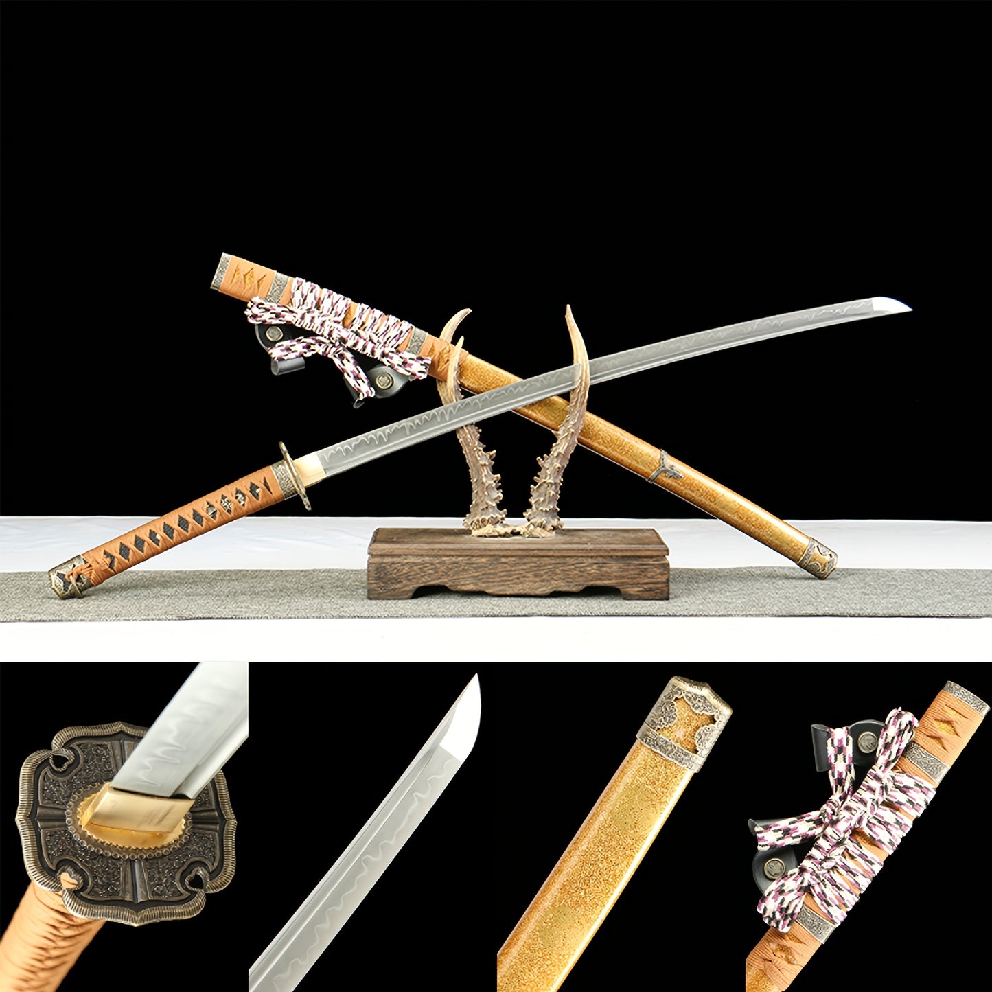 T10 Clay Tempered Tachi · Gold Lacquer Scabbard (103cm)