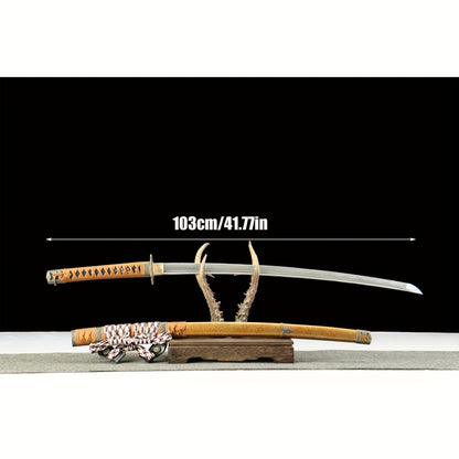 T10 Clay Tempered Tachi · Gold Lacquer Scabbard (103cm)