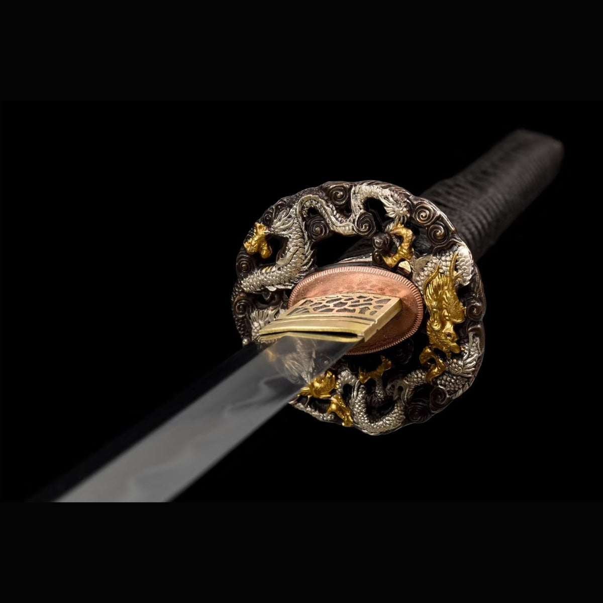 Qunlong San Mai Katana with Real Hamon | Full Tang Three-Layer Folded Steel Ray Skin Scabbard 103cm