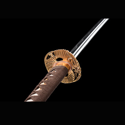 Azure Wave Folded Steel Katana with Real Hamon | Full Tang 8000-Layer Tri-Color Polished Buffalo Horn 103cm