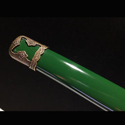 Military Green Katana with Real Hamon | Full Tang Clay Tempered T10 Steel Lacquered Wood Scabbard 104cm