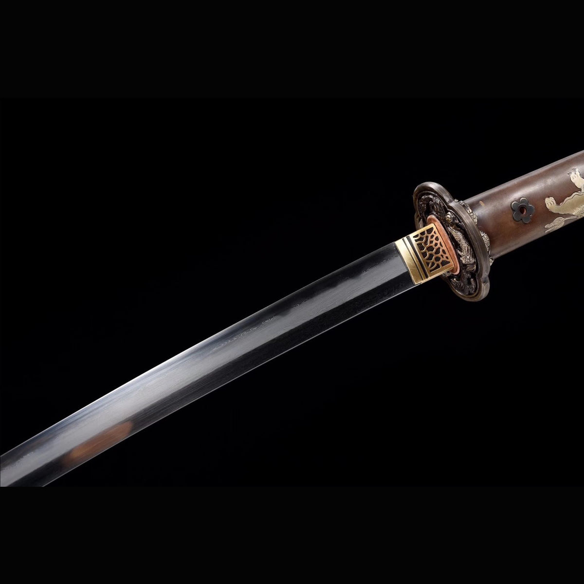 Overlord Tachi with Real Hamon | Full Tang Folded Pattern Steel All-Copper Scabbard 120cm