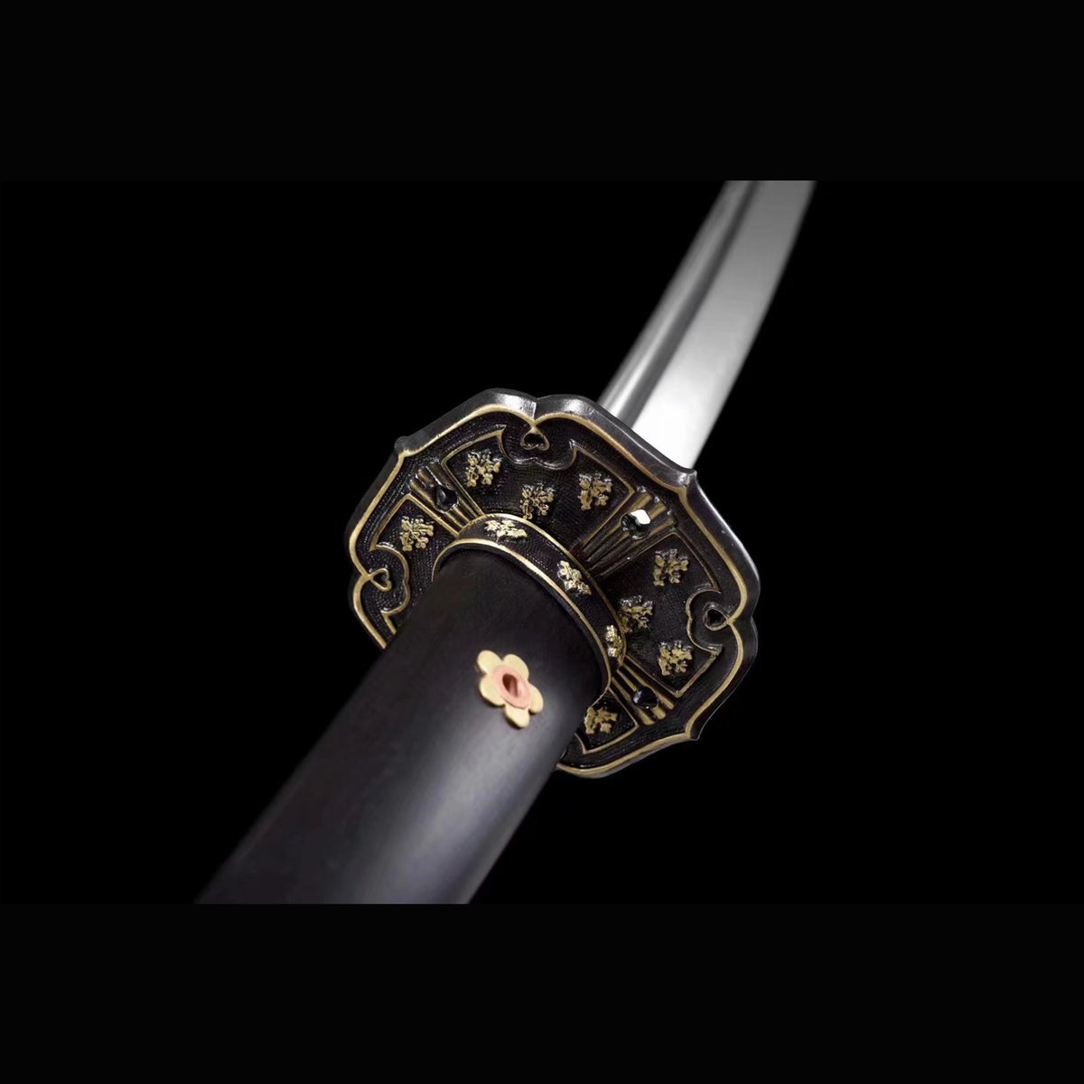Antique Copper Tachi with Real Hamon | Full Tang Clay Tempered T10 Steel Premium Black Ebony Scabbard 102cm