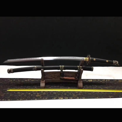 Brass Fitted Black Ebony Tachi with Real Hamon | Full Tang Clay Tempered Folded Pattern Steel 13-Stage Polished 103cm
