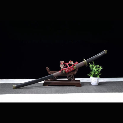 Auspicious Tachi with Real Hamon | Full Tang Clay Tempered T10 Steel Natural Black Ebony Scabbard 102cm