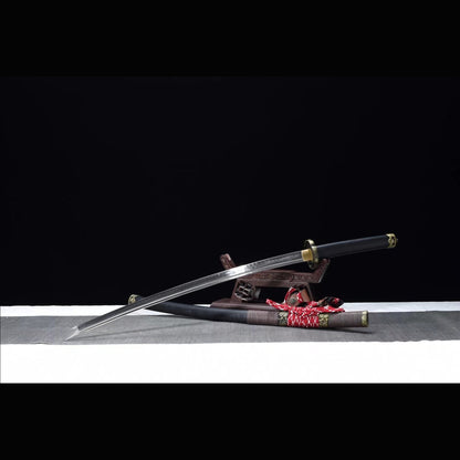 Auspicious Tachi with Real Hamon | Full Tang Clay Tempered T10 Steel Natural Black Ebony Scabbard 102cm