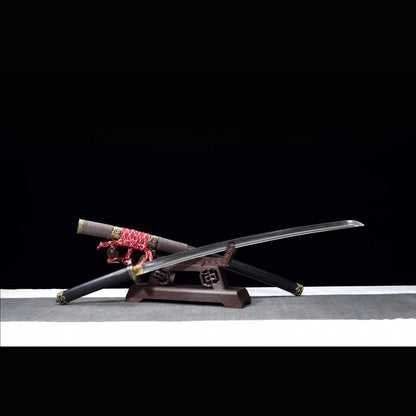 Auspicious Tachi with Real Hamon | Full Tang Clay Tempered T10 Steel Natural Black Ebony Scabbard 102cm