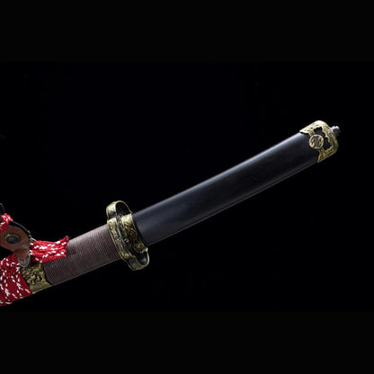Auspicious Tachi with Real Hamon | Full Tang Clay Tempered T10 Steel Natural Black Ebony Scabbard 102cm