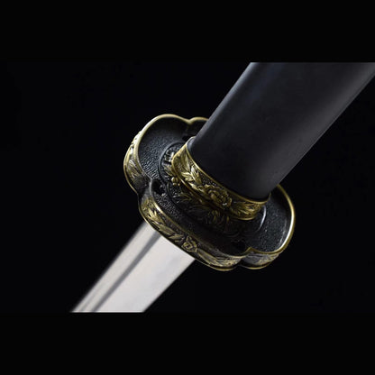 Auspicious Tachi with Real Hamon | Full Tang Clay Tempered T10 Steel Natural Black Ebony Scabbard 102cm