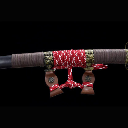 Auspicious Tachi with Real Hamon | Full Tang Clay Tempered T10 Steel Natural Black Ebony Scabbard 102cm
