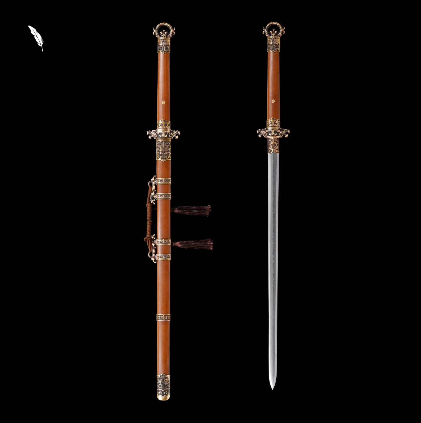 Autumn Water Tang Sword | 609 Pattern Steel, Dragon-Phoenix Sandalwood, Solid Brass Fittings, 110cm