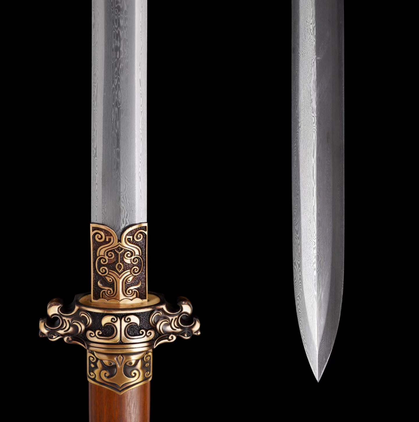 Autumn Water Tang Sword | 609 Pattern Steel, Dragon-Phoenix Sandalwood, Solid Brass Fittings, 110cm