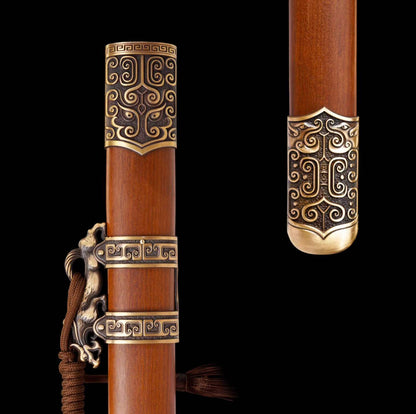 Autumn Water Tang Sword | 609 Pattern Steel, Dragon-Phoenix Sandalwood, Solid Brass Fittings, 110cm