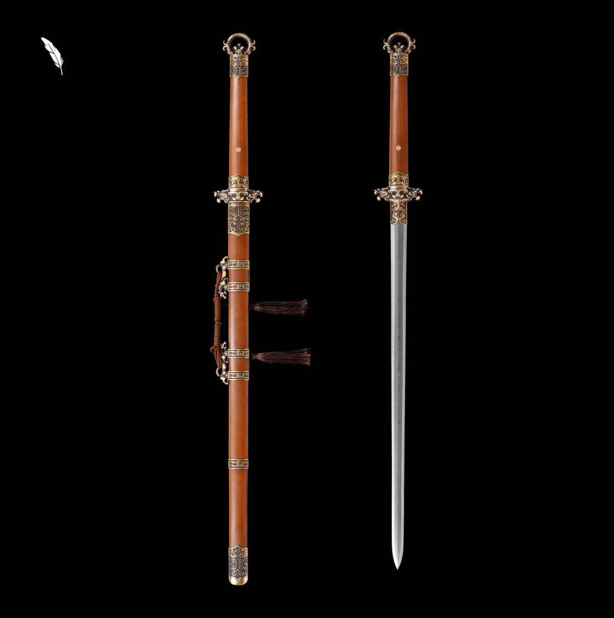 Autumn Water Tang Sword | Full Tang 609 Pattern Steel Sandalwood Brass Fittings 110cm