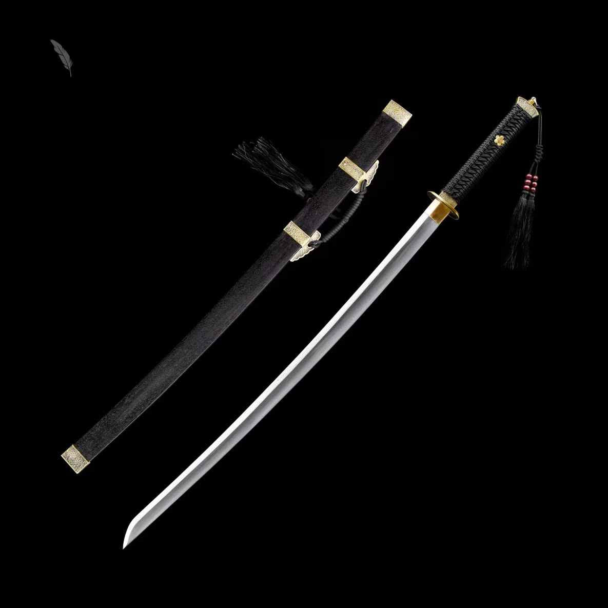 Copper-Clad Recurved Tang Sword Black | Full Tang High Manganese Steel Collector Sword