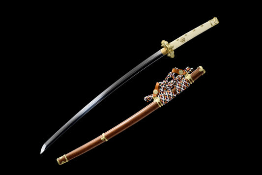Tachi Koshirae | Custom Jitetsu Steel Blade Fish Skin Pear Wood Lacquer Scabbard Tosa-mon Brocade Engraved Brass Fittings Silk Handle 105cm — Best Museum-Quality Classical Tachi Under $1600