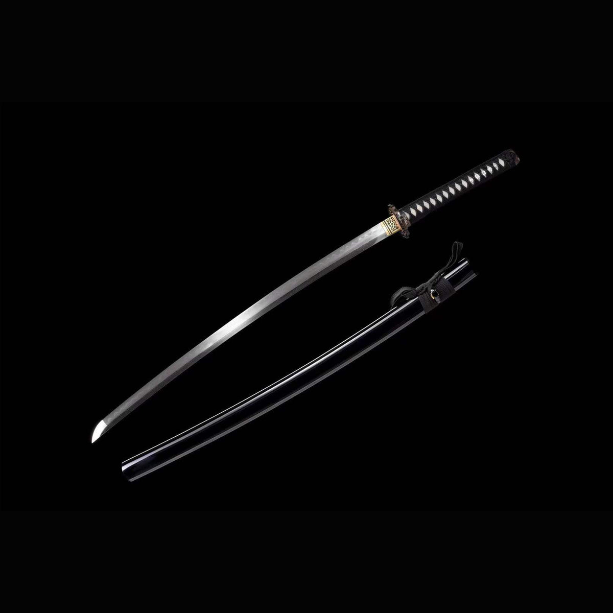 Descending Dragon Katana with Real Hamon | Full Tang Folded Pattern Steel Antique Copper Mountings 103cm