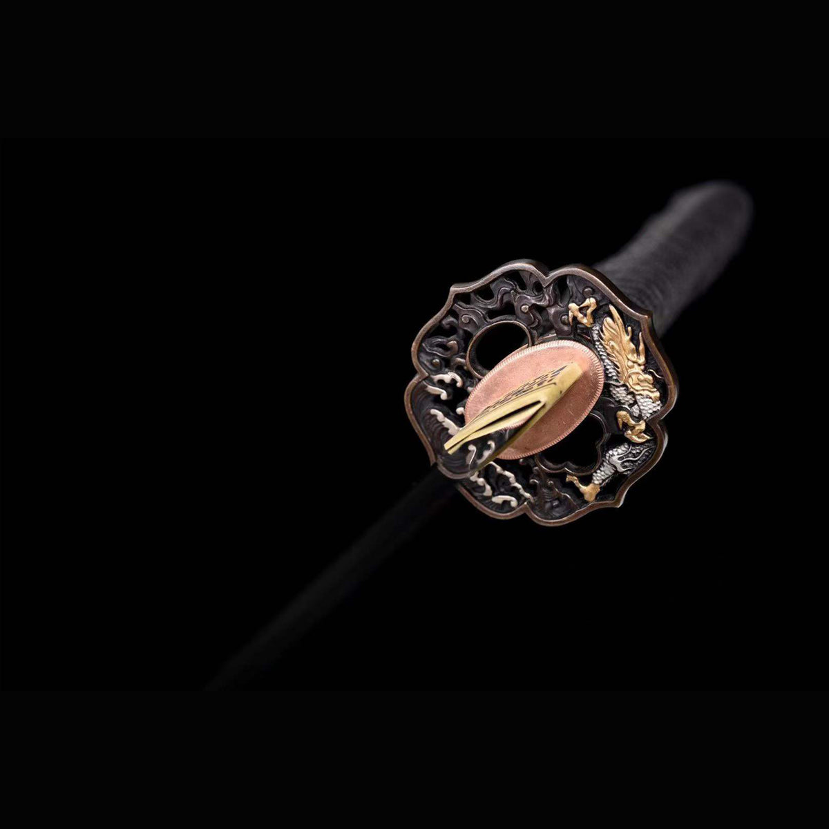 Descending Dragon Katana with Real Hamon | Full Tang Folded Pattern Steel Antique Copper Mountings 103cm