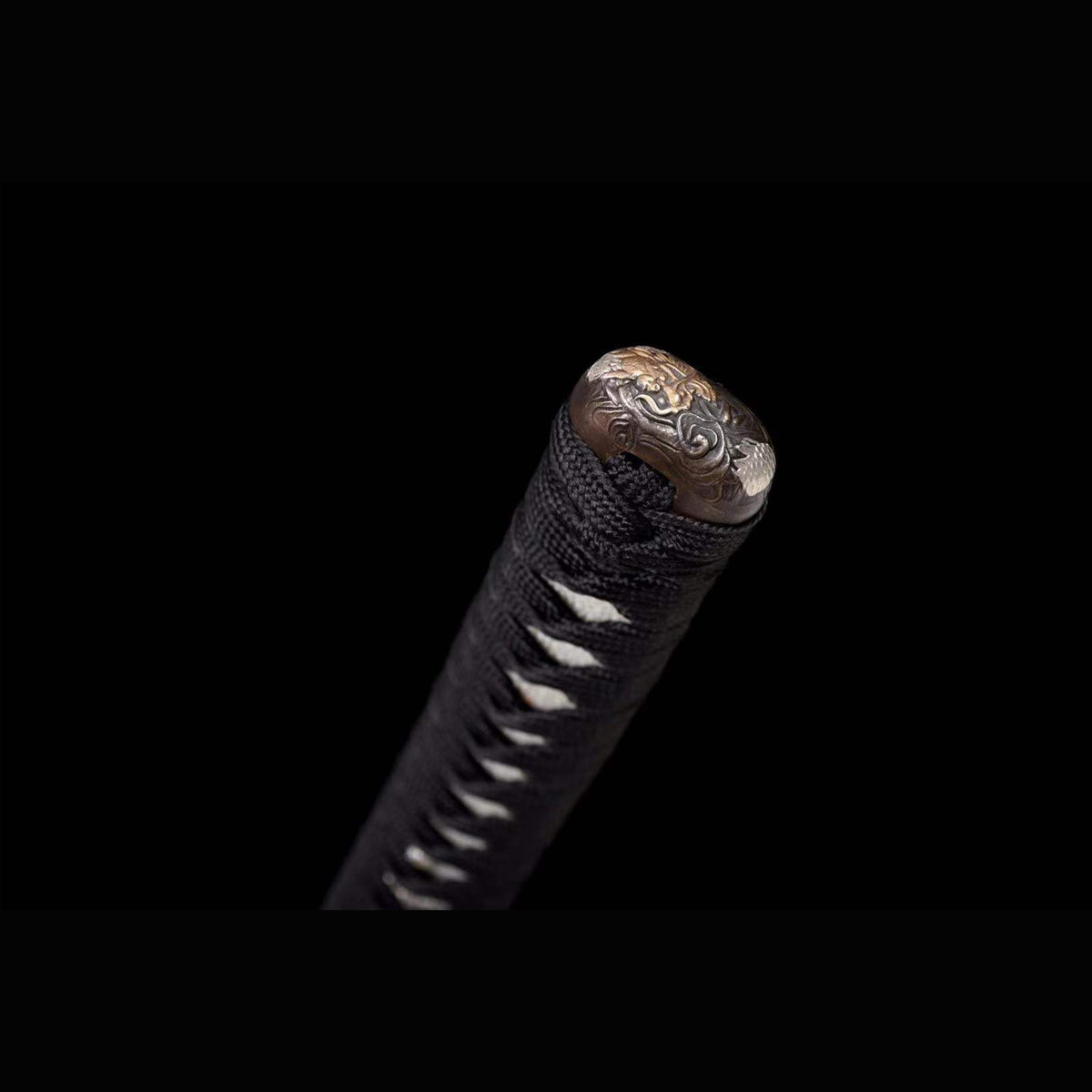 Descending Dragon Katana with Real Hamon | Full Tang Folded Pattern Steel Antique Copper Mountings 103cm