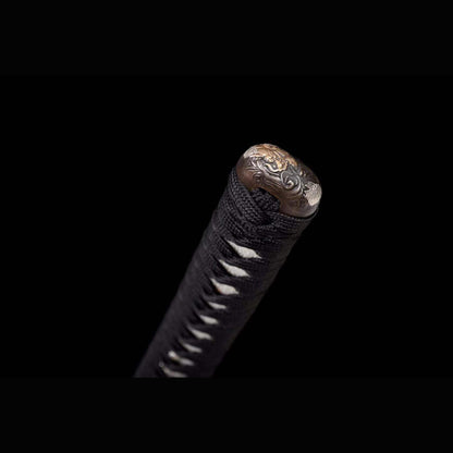 Descending Dragon Katana with Real Hamon | Full Tang Folded Pattern Steel Antique Copper Mountings 103cm