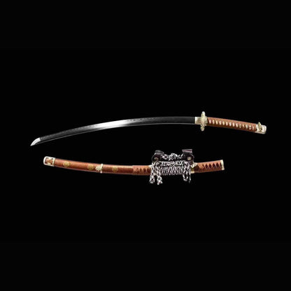Golden Cloud Tachi with Real Hamon | Full Tang Folded Pattern Steel Pure Copper Mountings 103cm