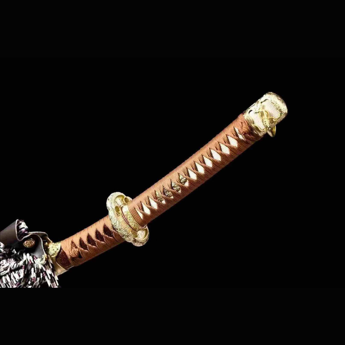 Golden Cloud Tachi with Real Hamon | Full Tang Folded Pattern Steel Pure Copper Mountings 103cm
