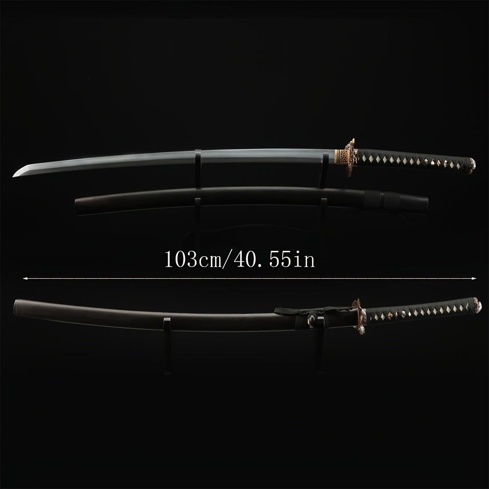 Hand-Polished Damascus Steel Katana –Fully Sharpened  Full Tang Collector Sword with Gold-Plated Lotus Tsuba