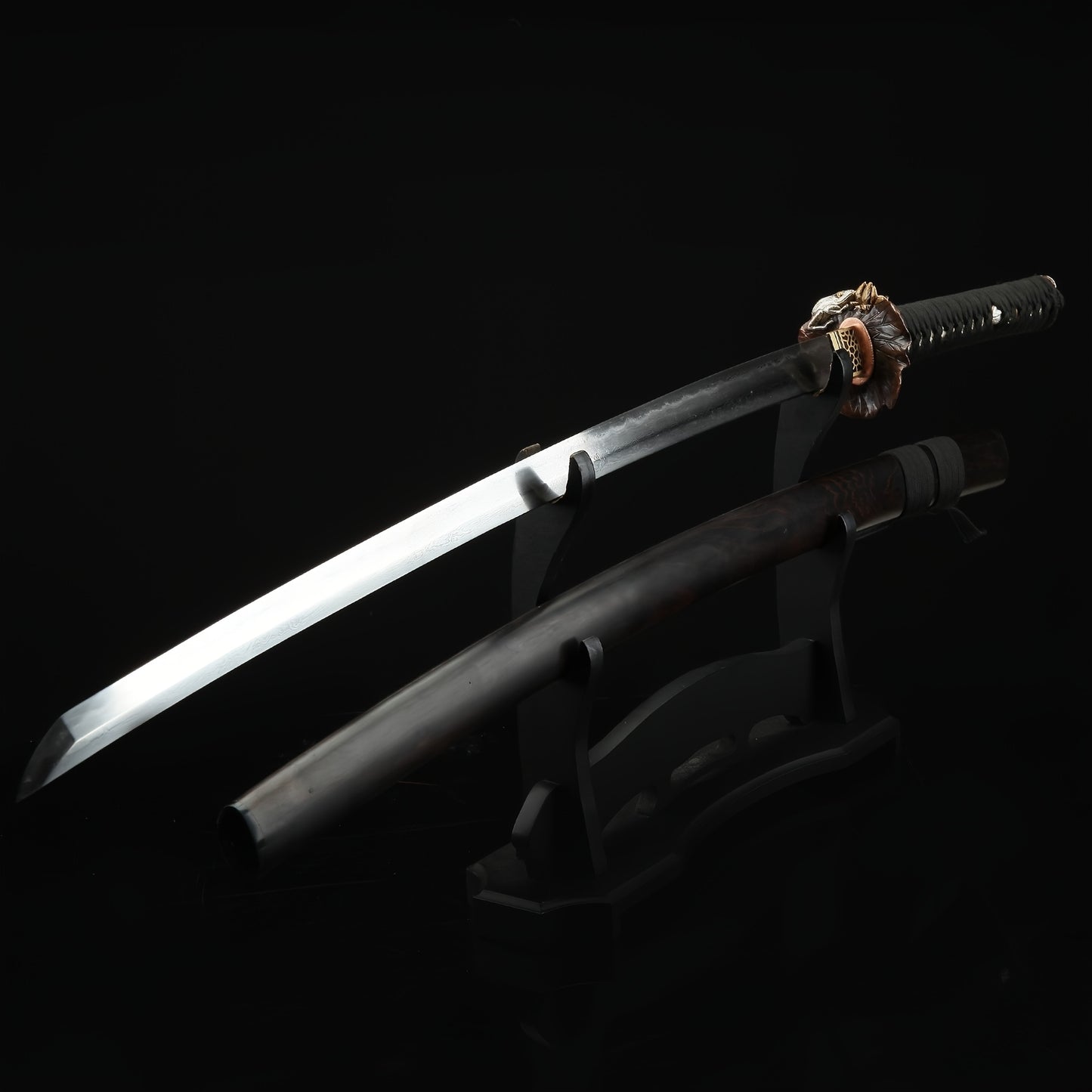 Hand-Polished Damascus Steel Katana –Fully Sharpened  Full Tang Collector Sword with Gold-Plated Lotus Tsuba